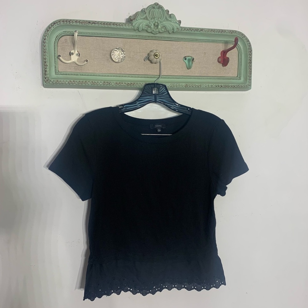 Talula anthropologie black shorts sleeve peplum ribbed crop top medium